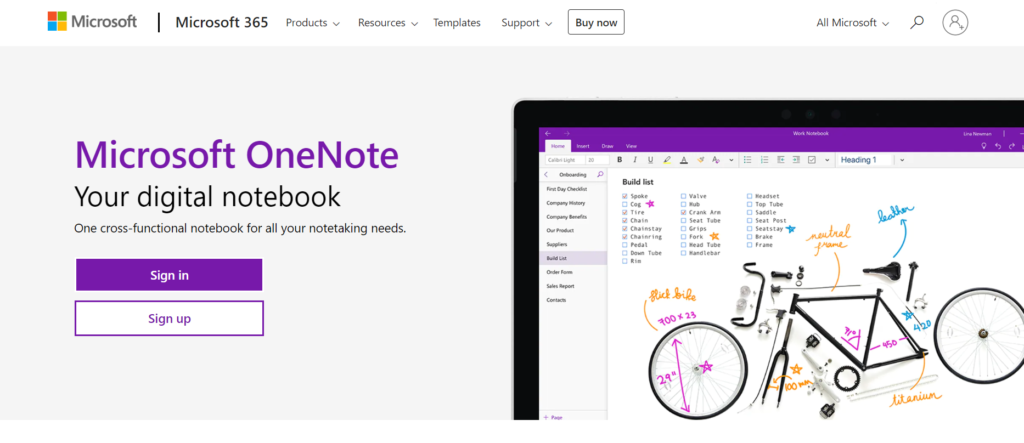 One-note website image the Best application for taking notes